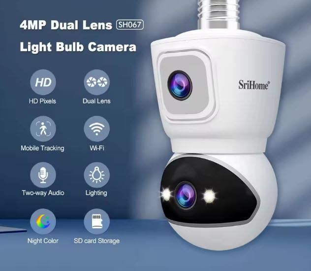 Smart 4MP Dual Lens Dual Screen Light Bulb Security Camera Smart Home ...