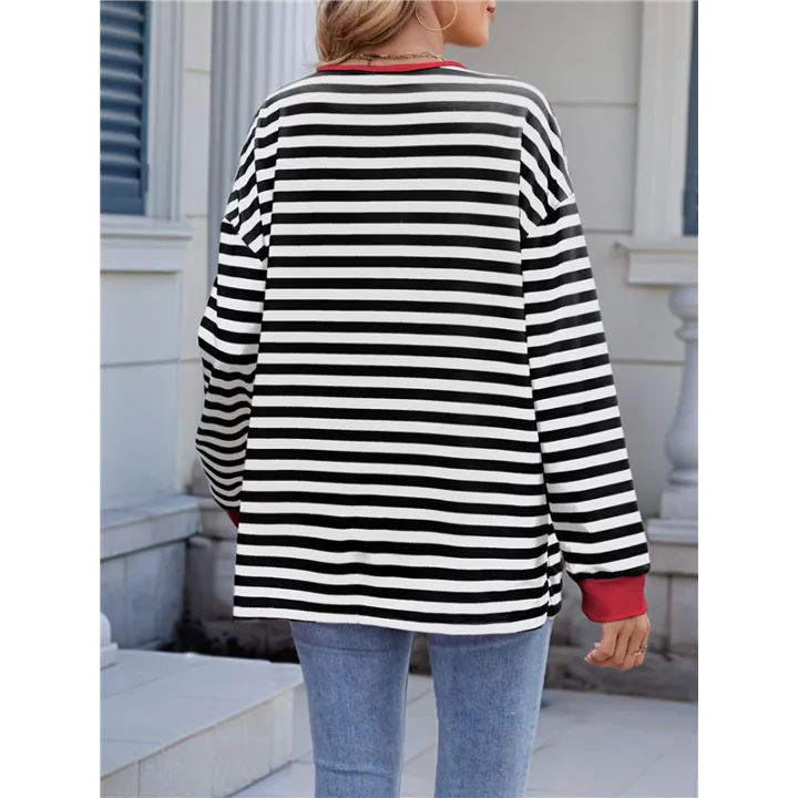 Womens%20Striped%20Oversized%20Sweatshirt%20Color%20Block%20Crew%20Neck%20Long%20Sleeve%20Casual%20Loose%20Pullover%20Top%20Black%20&%20Red%20XL%20-%20Image%204