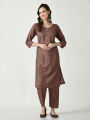 Women Brown Printed Panelled Pure Cotton Kurta with Palazzos & With Dupatta (DK-102). 