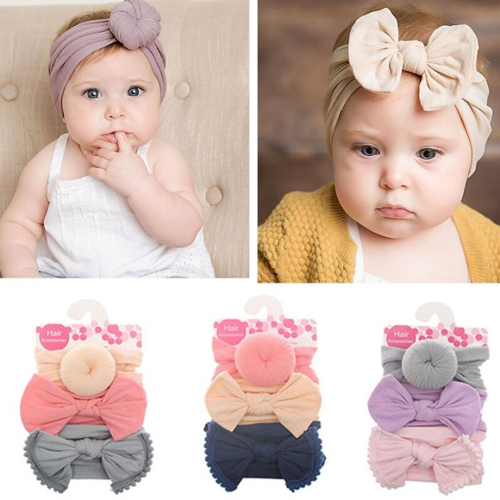 3pcs/lot Knit Baby Headband Bow Newborn Elastic Soft Nylon Headbands
