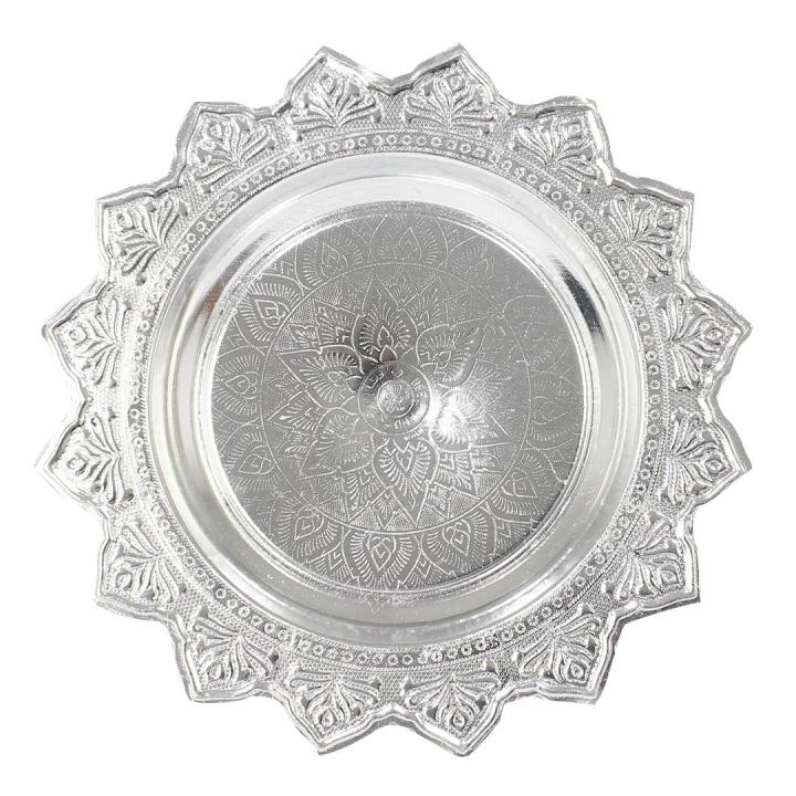 24%20Cm.%20Thai%20Sliver%20Coated%20Aluminium%20Traditional%20Tray%20With%20Pedestal%20For%20Worship%20%20L124%20(Tika%20Thali)%20-%20Image%203