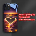 2024 New Arrival Love Beach Smart LED Light Glow Tempered Glass Phone Case For Samsung S24 S23 S22 S21 S20 FE Note 20 Plus Ultra. 