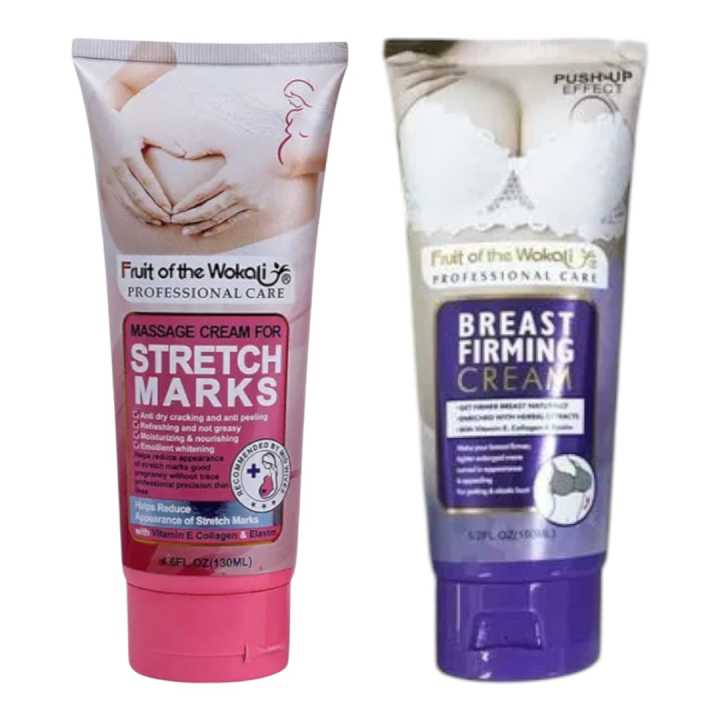 Wokali Breast Firming Cream - (150ml/ 5.2 fl.oz,) & Stretch Marks Cream – (130ml/4 fl.oz.) | Skin Tightening & Nourishing Formula