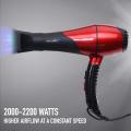 Ikonic Professional Pro 2200 Hair Dryer with 2 heat nozzles and 1 diffuser (Red & Black). 