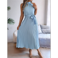 Women'S 2025 Summer Sleeveless Halter Neck Pleated Midi Cocktail Dresses A Line Flowy Beach Sun Dress. 
