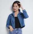 Blue Grunge Designed Denim Jacket For Women. 