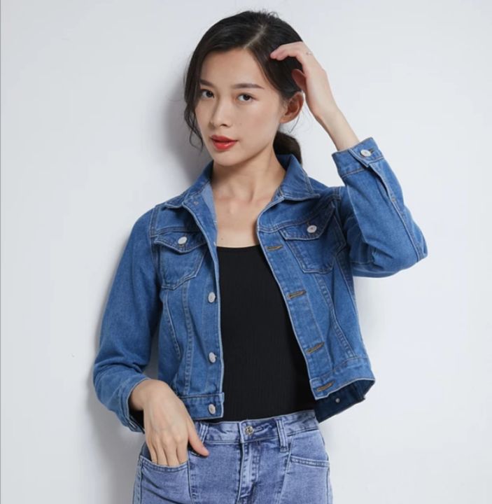 Blue Grunge Designed Denim Jacket For Women