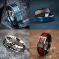 8mm Viking Dragon Pattern Ring for Weddings, Engagements, and Anniversaries, Titanium Steel with Blue Black Celtic Inlay. 