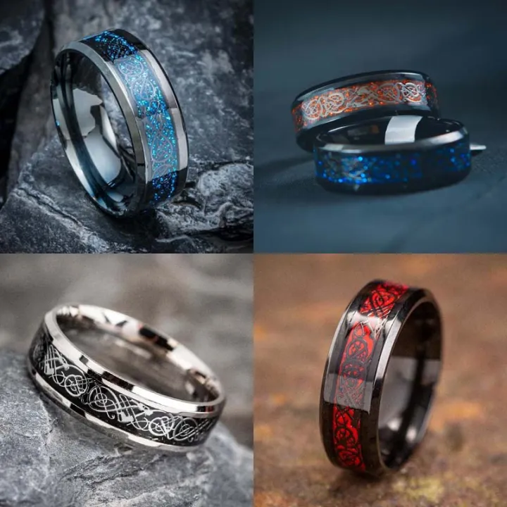 8mm%20Viking%20Dragon%20Pattern%20Ring%20for%20Weddings,%20Engagements,%20and%20Anniversaries,%20Titanium%20Steel%20with%20Blue%20Black%20Celtic%20Inlay%20-%20Image%202