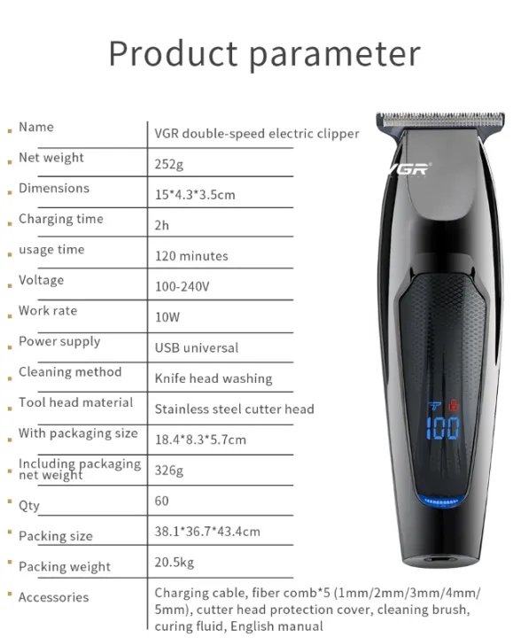 VGR%20V-070%20Professional%20Hair%20Trimmer%20Personal%20Electric%20Hair%20Clipper%20Rechargeable%20Strong%20Steel%20Cutting%20Head%20With%20LED%20Display%20-%20Image%208
