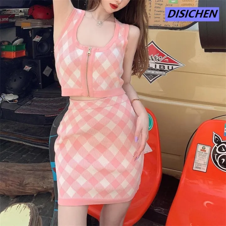 DISICHEN%20%E3%80%90Shop%20with%20Confidence%E3%80%91%20Academy%20Style%20Suit%20Summer%20Korean%20Style%20Sweet%20Short-sleeved%20Women's%20Plaid%20Camisole%20Vest%20+%20Knitted%20Skirt%20Fashion%20-%20Image%206