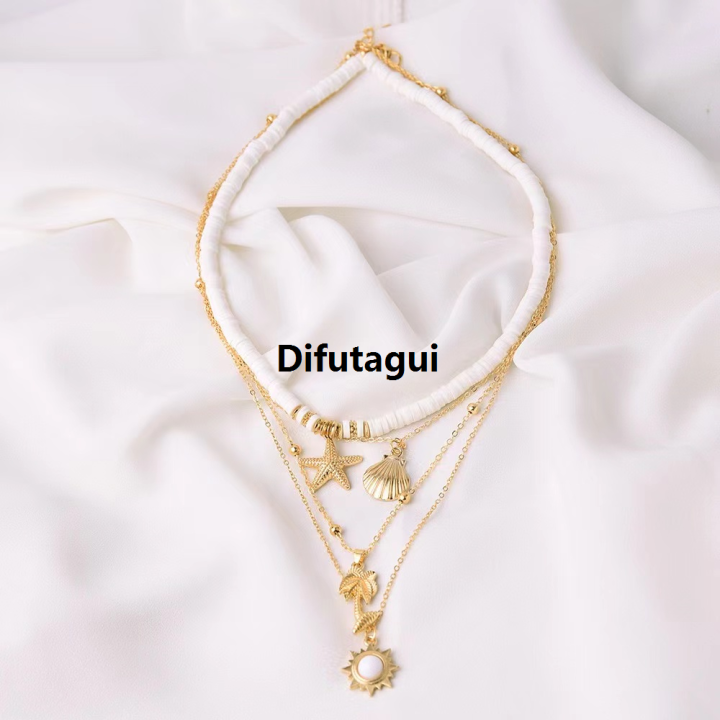 Difutagui%20New%20specials%201Pcs/Set%20Fashionable%20New%20Bohemian%20Style%20Soft%20Clay%20Necklace%20Profesional%20Sun%20Pendant%20Layered%20Chain%20Great%20for%20Women's%20Summer%20Beach%20Vacation%20-%20Image%206