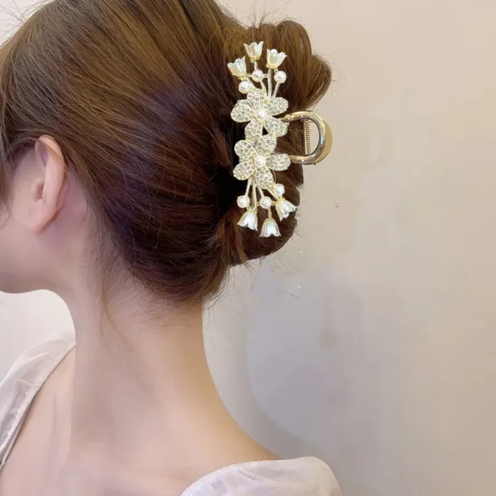New%20Elegant%20Diamond%20Flower%20Hair%20Clip%20Gold%20Geometric%20Metal%20Hair%20Claw%20Pearl%20Hair%20Clutcher%20For%20Women%20Hairpin%20Hair%20Accessories%20-%20Image%203