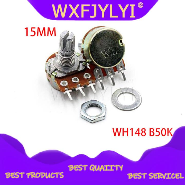 5PCS 50K ohm WH148 B50K 3pin Linear Potentiometer 15mm Shaft With Nuts ...