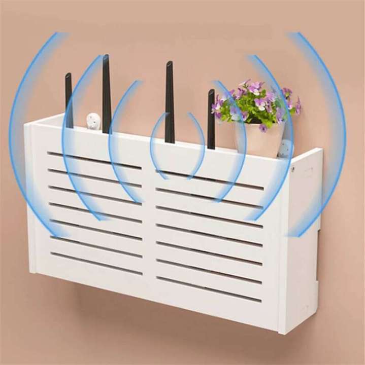 Extremetech Router Box Cage White Wifi Router Boxes Cable Power Plug Wire Wall Mounted Shelf ...