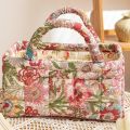 Retro Design Floral Pattern Bento Handbags Foldable Portable Shopper Bag Patchwork Design Cotton Material Storage Basket Home Textile Storage. 