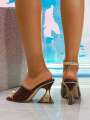 able Elegant Square Peep Toe Asymmetric Slip-On Stylish Casual Comfortable Date Party Minimalist Design Women High Heel Sandals. 