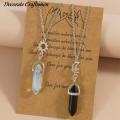 Yuanyan 1 Pair Natural Quartz Crystal Hexagonal Column Heart Pendant Necklaces Moon Couple Necklace Valentine's Day Gift. 
