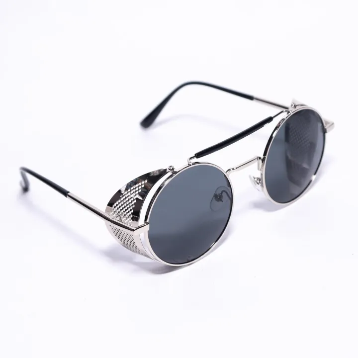 Silver/Black%20Frame%20Black%20Lens%20Round%20Sunglasses%20For%20Men%20-%20Image%203
