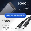 USAMS 65W PD 30000mAh Powerbank For iPad Macbook Pro Macbook Air & iPhone Samsung 65W PD+ Dual Q.C 3.0 C to C 100W Cable included. 