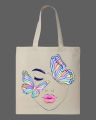 Minimalist Pastel Butterfly Face Line Art Printed  Tote Bag – Eco-Friendly Cotton Shoulder Shopping Bag-White, Black. 