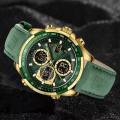 NAVIFORCE NF9197 Men's Business Day Date Function Analog Digital  Leather Strap  Wristwatch - Gold/Green. 