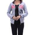 Grey Cotton Full Sleeve Printed Zippered Design Hoodie Jacket For Women. 