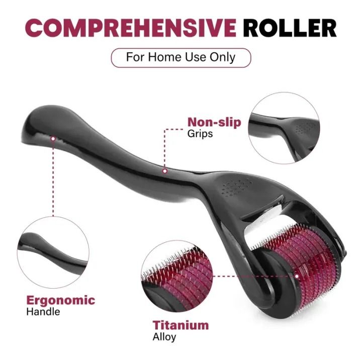 0.5mm Derma Roller for Hair & Beard Growth | Titanium Micro Needle Roller for Hair Regeneration, Skin Care, Acne Scars, Wrinkles, Dark Circles | EasyGlow Microneedle Therapy Tool