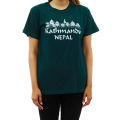 Green Cotton Round Kathmandu Nepal Printed T-Shirt For Women. 