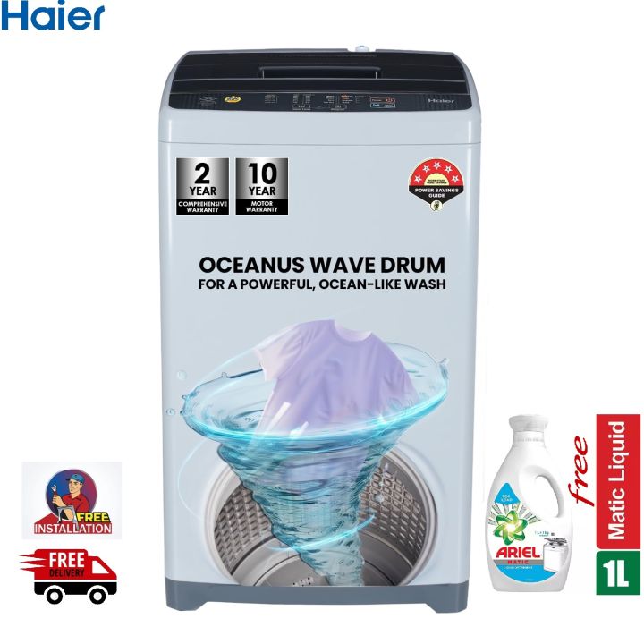 Haier 7 Kg, 5 Star, Oceanus Wave Technology Fully Automatic Top Loading Washing Machine_HWM70-1269DB