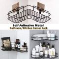 Self-Adhesive Metal Bathroom Corner Rack Stainless Steel Shelf Organizer. 