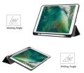 For iPad Pro 9.7 A1673 A1674 A1675 Tablet Tri-fold Stand PU Denim Leather Smart Cover Soft TPU Case Build-in Apple Pencil Holder. 