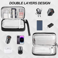 Data Cable Storage Bag Water Resistant Double Layers Pouch Carry Case for Cord,Phone,Charger. 