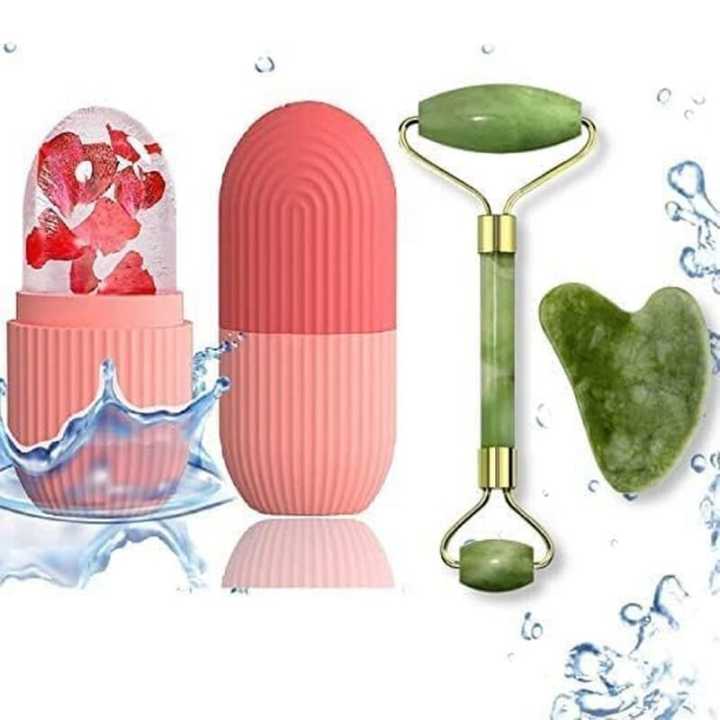 Face Stone Jade Roller Massager with Gua Sha Stone And Ice Roller Set 3 in 1 combo