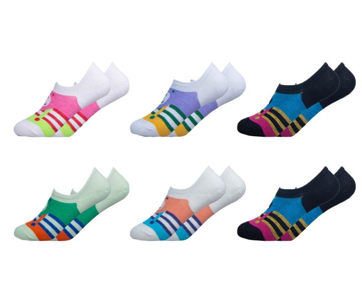 Pack of 6 Pairs of Ladies Printed  Loafer Socks (SLL-1)