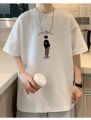 FUIV Heavy Waffle Short Sleeve T-Shirt Men's Summer Fashion Brand Loose Men's Hong Kong Style Plus Size Print Five-and-a-half Sleeves. 