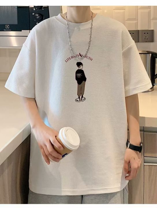 FUIV%20Heavy%20Waffle%20Short%20Sleeve%20T-Shirt%20Men's%20Summer%20Fashion%20Brand%20Loose%20Men's%20Hong%20Kong%20Style%20Plus%20Size%20Print%20Five-and-a-half%20Sleeves%20-%20Image%208