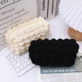 Korean INS Lovely Cute Grid Fabric Makeup Bags Creative Design Crumpled Bubble Puff Towel Cosmetic Bag. 