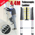 4.4M/ 14.5FT Telescoping Ladder with Detachable Hooks, Multi-Purpose Aluminium Telescopic Ladder Extension Loft Ladder, Attic Portable Safety Ladder for Home Climb, Maximum Load 150kg, EN131 Standard. 