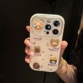 100%new celebrity trend+In stock+COD Korean INS Cartoon 3D Bear Cookies Stickers Big Lens Frame Case for iPhone 15 14 13 11 Pro Max Plus Back Cover for 12 Pro Max. 