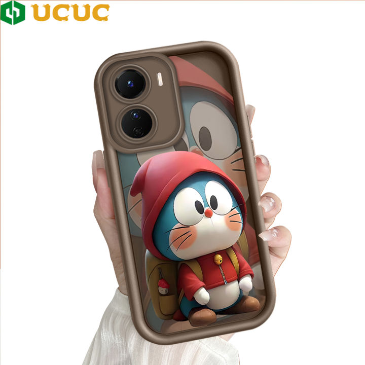 UCUC for Vivo Y16 Back Cover Red Hoodie Cat Ladder Camera Soft Rubber Protection Phone Case