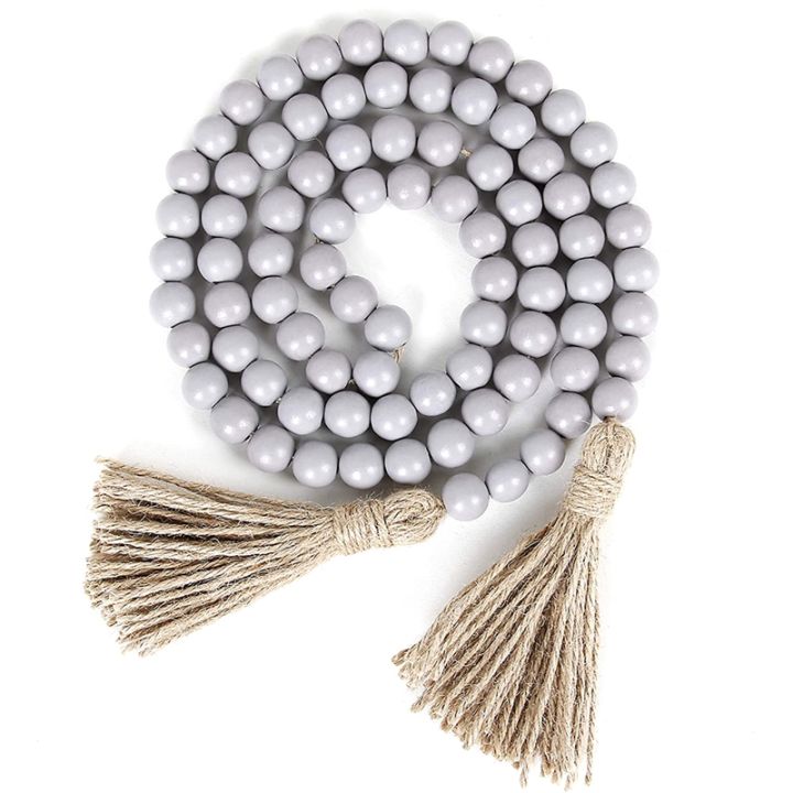 Wood Bead Garland with Tassels,Farmhouse Beads Rustic Country