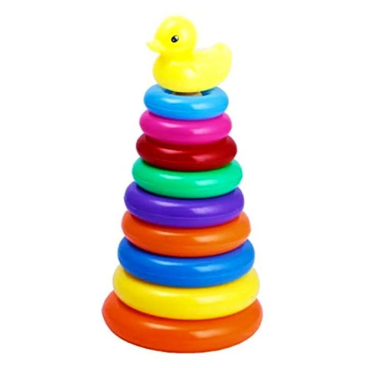 Montessori Rainbow Color Stacking Rings Tower Duck Bath Tub Toy For ...