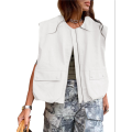 Womens Casual Zip Up Vest White L. 