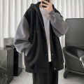 Hong Kong style cardigan coat men's 2021 Autumn New Korean trend stitching loose hooded vests tide a generation of hair. 