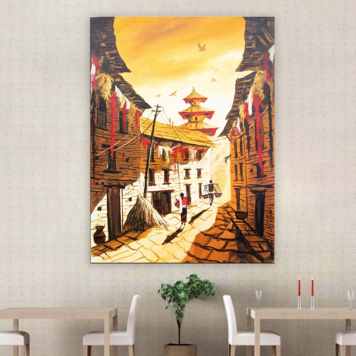 Single%20Panel%20Golden%20Galli%20Painting%20Of%20Traditional%20Newari%20Culture%20Matte%20Cotton%20Canvas%20Print%20Tightly%20Wrapped%20In%20Wooden%20Frame%20%7C%2024%20inch%20X%2018%20inch%20-%20Image%205