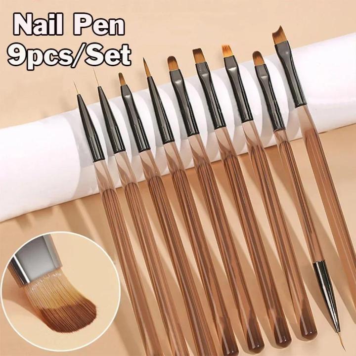Pointed nail brush acrylic pen painting eyeliner brush nail gel pieces 9 pack UVDIY nail art drawing design nail display painting tools
