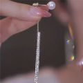 Enacolor Delicate Luxury Zircon Pearl Earrings Long Tassels Earings for Accessories Jewelry Gifts New 2024. 