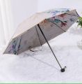 Double Sided Flower Print 3 Folding Reverse UV Umbrella With Portable Handbag  (Color As Per Availability). 