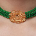 Golden Gold Plated Green Moti Design Choker Set For Women. 
